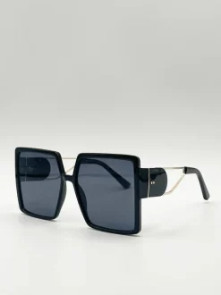 Sunglasses*SVNX Oversized square sunglasses with temple frame detail Black