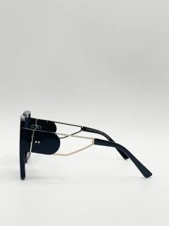 Sunglasses*SVNX Oversized square sunglasses with temple frame detail Black