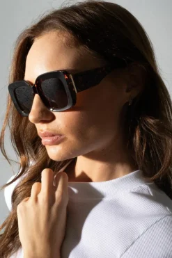 Sunglasses*SVNX Oversized Square Sunglasses with Diamond Check Print Arm Brown