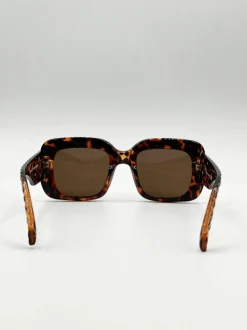 Sunglasses*SVNX Oversized Square Sunglasses with Diamond Check Print Arm Brown