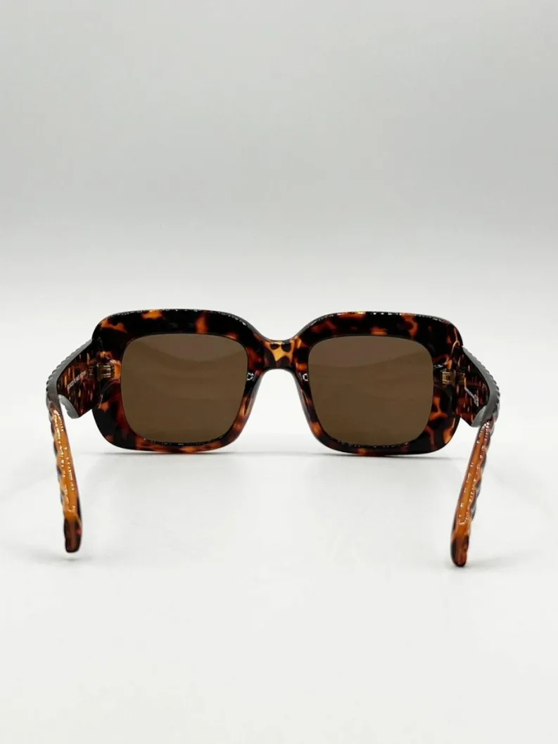 Sunglasses*SVNX Oversized Square Sunglasses with Diamond Check Print Arm Brown