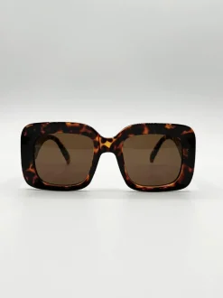 Sunglasses*SVNX Oversized Square Sunglasses with Diamond Check Print Arm Brown