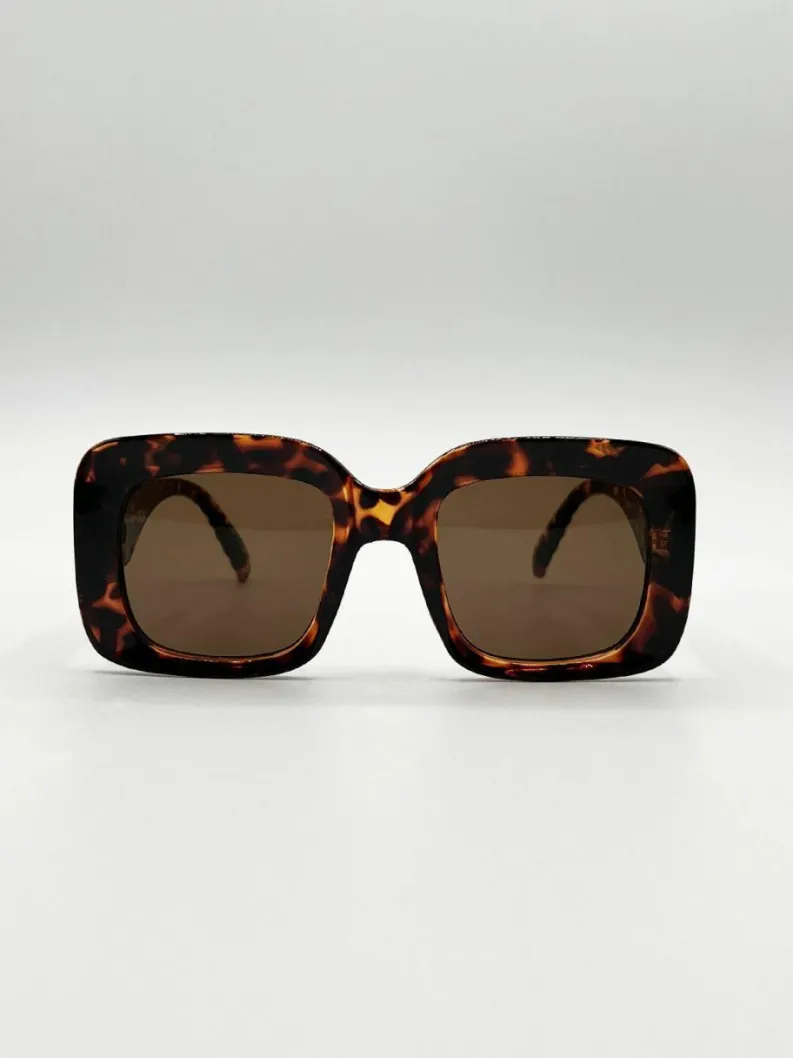 Sunglasses*SVNX Oversized Square Sunglasses with Diamond Check Print Arm Brown