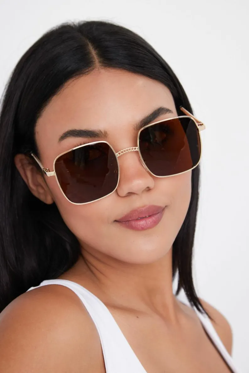 Sunglasses*My Accessories London Oversized Square Sunglasses Gold