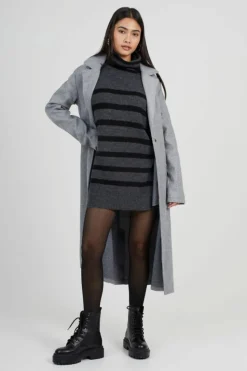 Oversized Jumpers*Brave Soul Oversized Striped Roll Neck Jumper Charcoal