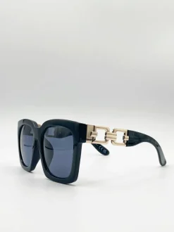 Sunglasses*SVNX Oversized Sunglasses with Gold chain detail Black