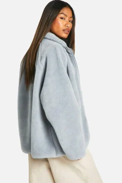 Up To 80% Off Winter Warmers|Teddy Jackets*boohoo Oversized Teddy Zip Up Jacket light grey