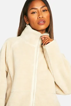 Up To 80% Off Winter Warmers|Bomber Jackets*boohoo Oversized Teddy Zip Up Jacket stone