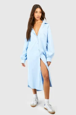 Shirt Dresses|Midi Dresses*boohoo Oversized Utility Midi Shirt blue
