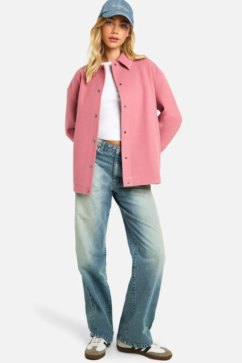 Up To 80% Off Winter Warmers|Coats & Jackets*boohoo Oversized Wool Look Shacket pink