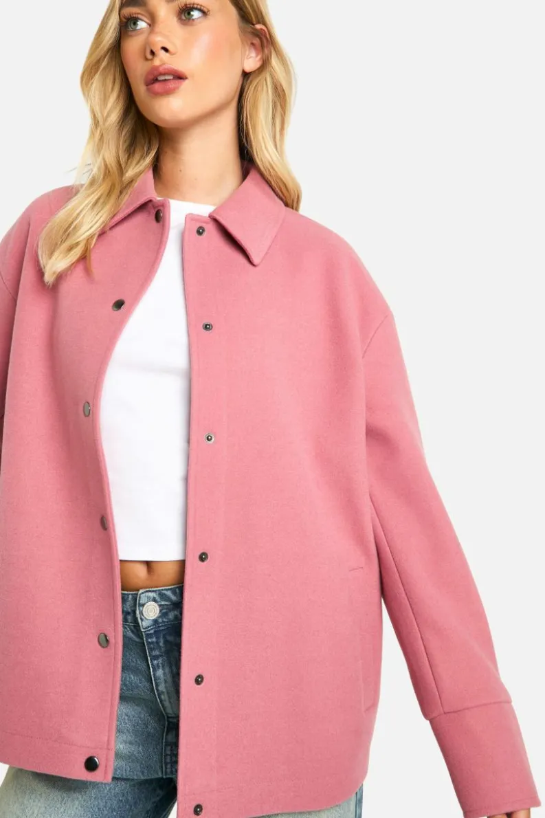 Up To 80% Off Winter Warmers|Coats & Jackets*boohoo Oversized Wool Look Shacket pink