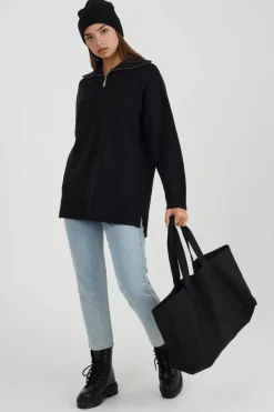 Oversized Jumpers*Brave Soul Oversized Zip Collar Knitted Jumper Black