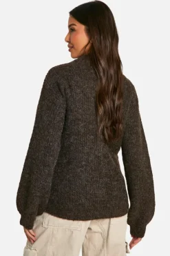 Up To 80% Off Winter Warmers|Bomber Jackets*boohoo Oversized Zip Through Knitted Bomber Jacket chocolate