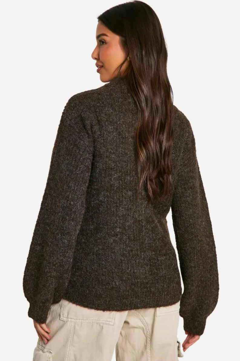 Up To 80% Off Winter Warmers|Bomber Jackets*boohoo Oversized Zip Through Knitted Bomber Jacket chocolate