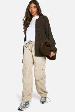 Up To 80% Off Winter Warmers|Bomber Jackets*boohoo Oversized Zip Through Knitted Bomber Jacket chocolate