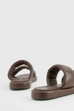 Sandals*boohoo Padded Minimal Double Strap Sliders chocolate