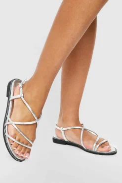 Flats|Sandals*boohoo Padded Skinny Strap Flat Sandals silver