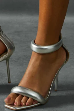 Heels*MissPap Padded Square Toe Barely There Heels silver
