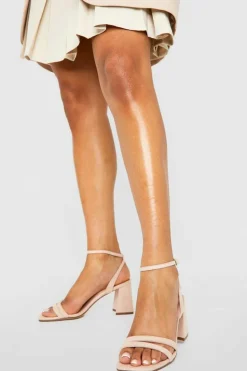Heels*boohoo Padded Strap 2 Part Mid Block Heels nude