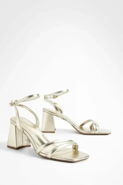 Heels*boohoo Padded Strap 2 Part Mid Block Heels gold