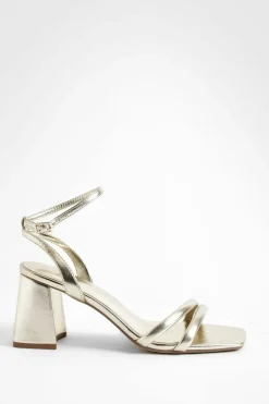 Heels*boohoo Padded Strap 2 Part Mid Block Heels gold