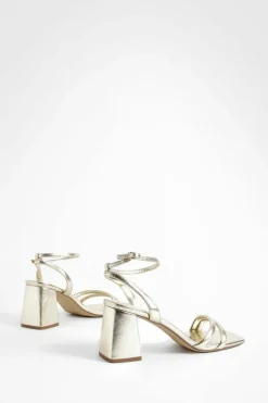 Heels*boohoo Padded Strap 2 Part Mid Block Heels gold