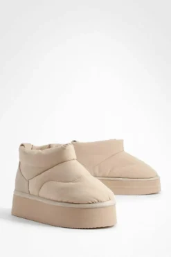 Cosy Boots|Up To 80% Off Winter Warmers*boohoo Padded Ultra Mini Platform Cosy Boots beige