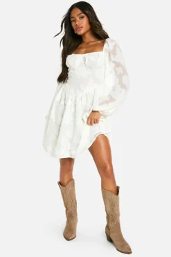 Smock Dresses*boohoo Paisley Jacquard Milkmaid Dress ivory