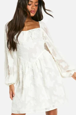 Smock Dresses*boohoo Paisley Jacquard Milkmaid Dress ivory