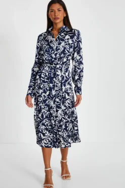 Shirt Dresses|Midi Dresses*Quiz Paisley Print Shirt Midi Dress Navy