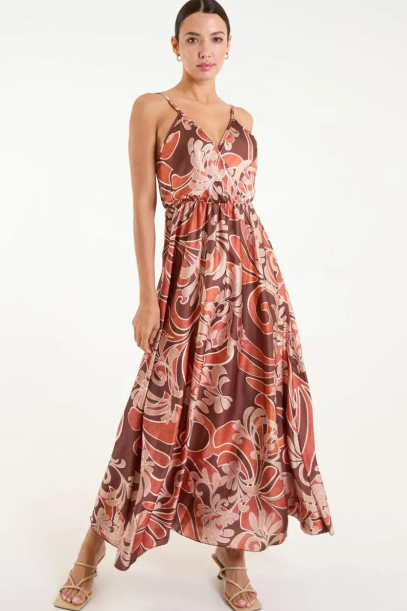 Wrap Dresses*Blue Vanilla Paisley Printed Satin Wrap Maxi Dress Terracotta