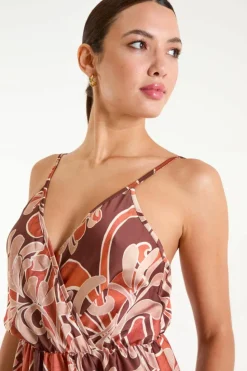 Wrap Dresses*Blue Vanilla Paisley Printed Satin Wrap Maxi Dress Terracotta