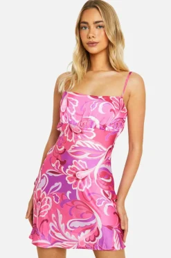 Cami Dresses*boohoo Paisley Strappy Mini Dress purple
