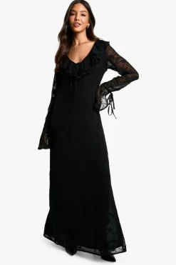 Skater Dresses*boohoo Paisley Textured Flare Sleeve Maxi Dress black