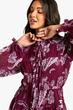 Smock Dresses*boohoo Paisley Tie Chiffon Smock Dress plum