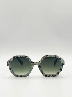 Sunglasses*SVNX Pale tortoiseshell oversized hexagon Sunglasses Grey