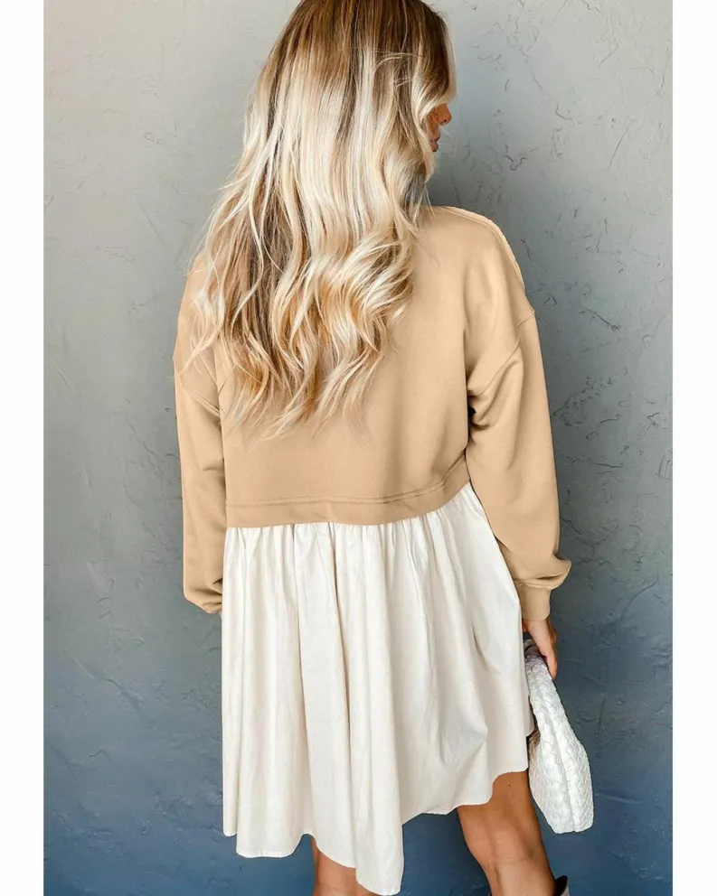 Shirt Dresses*Azura Exchange Pale Khaki Sweatshirt Poplin Mini Dress Multi