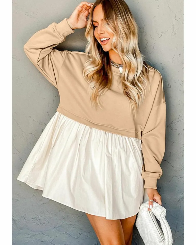 Shirt Dresses*Azura Exchange Pale Khaki Sweatshirt Poplin Mini Dress Multi