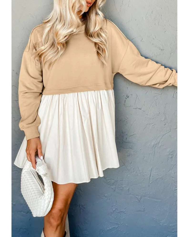 Shirt Dresses*Azura Exchange Pale Khaki Sweatshirt Poplin Mini Dress Multi