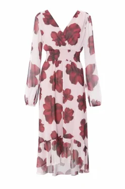 Midi Dresses*Quiz Floral Dip Hem Midi Dress Pale Pink