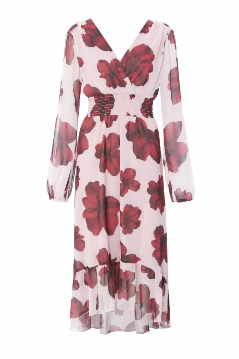 Midi Dresses*Quiz Floral Dip Hem Midi Dress Pale Pink