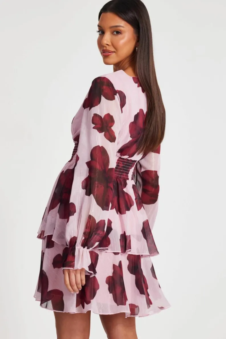 Skater Dresses*Quiz Floral Tiered Skater Dress Pale Pink