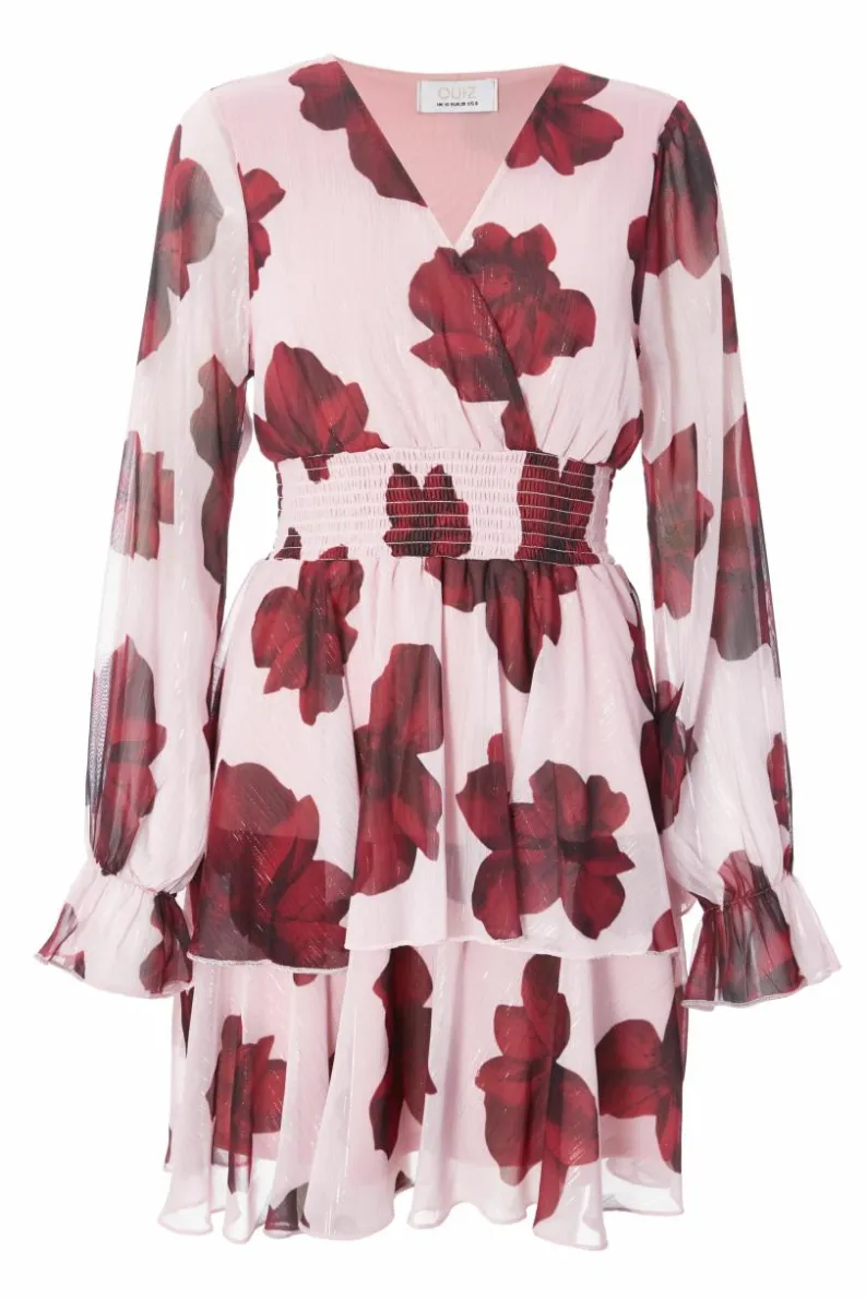 Skater Dresses*Quiz Floral Tiered Skater Dress Pale Pink