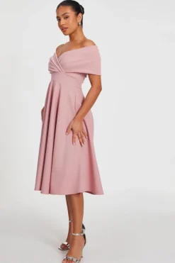 Midi Dresses*Quiz Petite Bardot Midi Dress Pale Pink