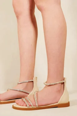 Sandals*Where's That From Palmira' Flatform Strappy Sandals With Diamante Detail Ivory