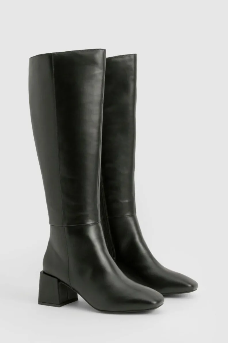 Heels|Over The Knee Boots*boohoo Panel Detail Block Heel Knee High Boots black