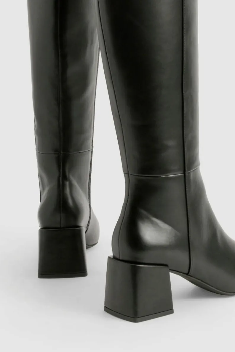 Heels|Over The Knee Boots*boohoo Panel Detail Block Heel Knee High Boots black