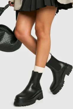 Chunky Boots*boohoo Panel Detail Chunky Chelsea Boots black