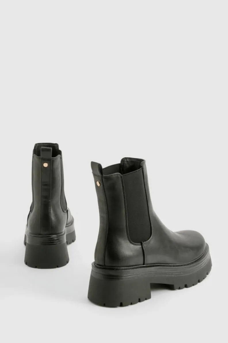 Chunky Boots*boohoo Panel Detail Chunky Chelsea Boots black