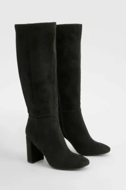 Heels|Over The Knee Boots*boohoo Panel Detail Heeled Block Heeled Knee High Boots black